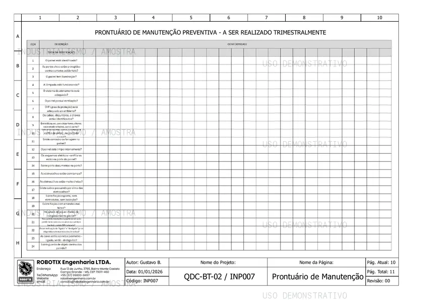 Página 10 do template bônus de quadro de distribuição com marca d'água demonstrativa